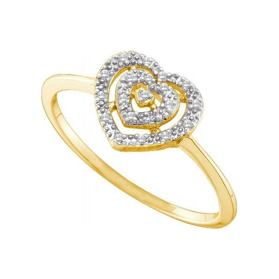 10kt Yellow Gold Womens Round Diamond Slender Heart Cluster Ring 1/20 Cttw