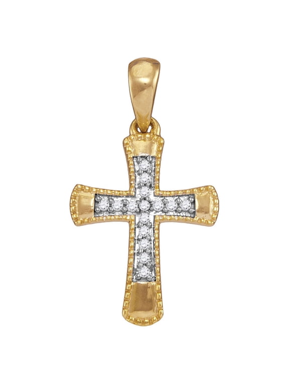 10kt Yellow Gold Womens Round Diamond Small Flared Cross Pendant 1/10 Cttw