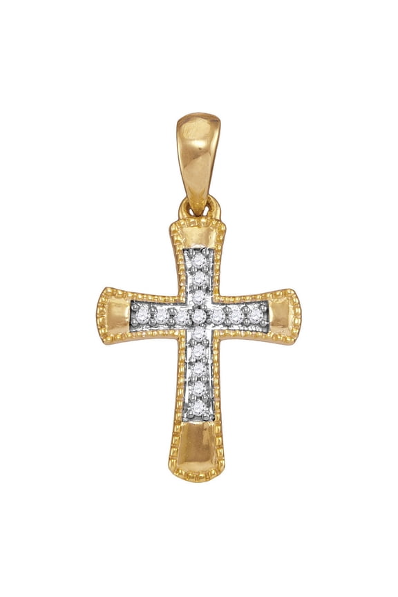 10kt Yellow Gold Womens Round Diamond Small Flared Cross Pendant 1/10 Cttw