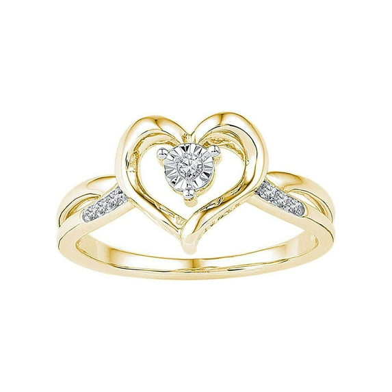 10kt Yellow Gold Womens Round Diamond Solitaire Heart Ring 1/20 Cttw