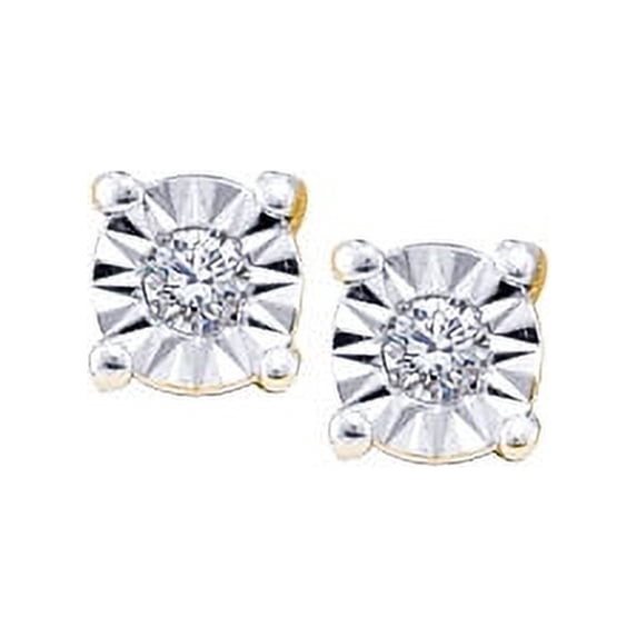 10kt Yellow Gold Womens Round Diamond Solitaire Illusion Earrings 1/20 Cttw = .05 Cttw (I3 Clarity, round cut)