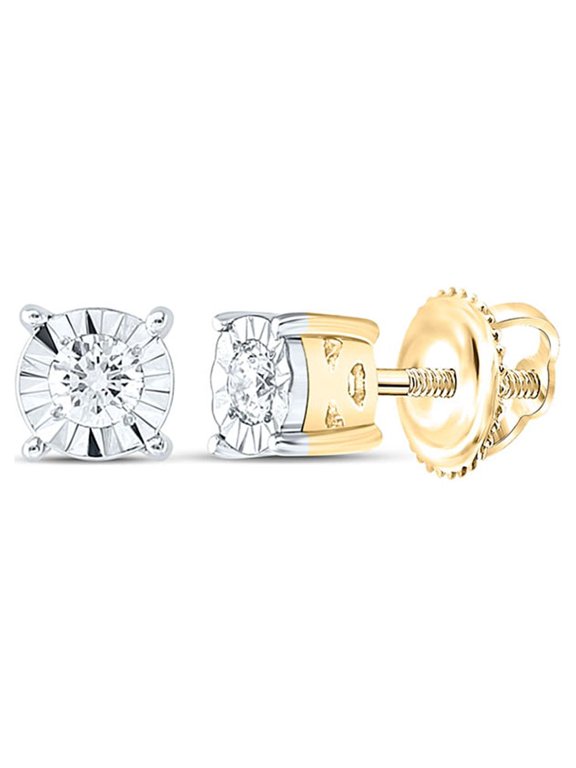 10kt Yellow Gold Womens Round Diamond Solitaire Stud Earrings 1/10 Cttw