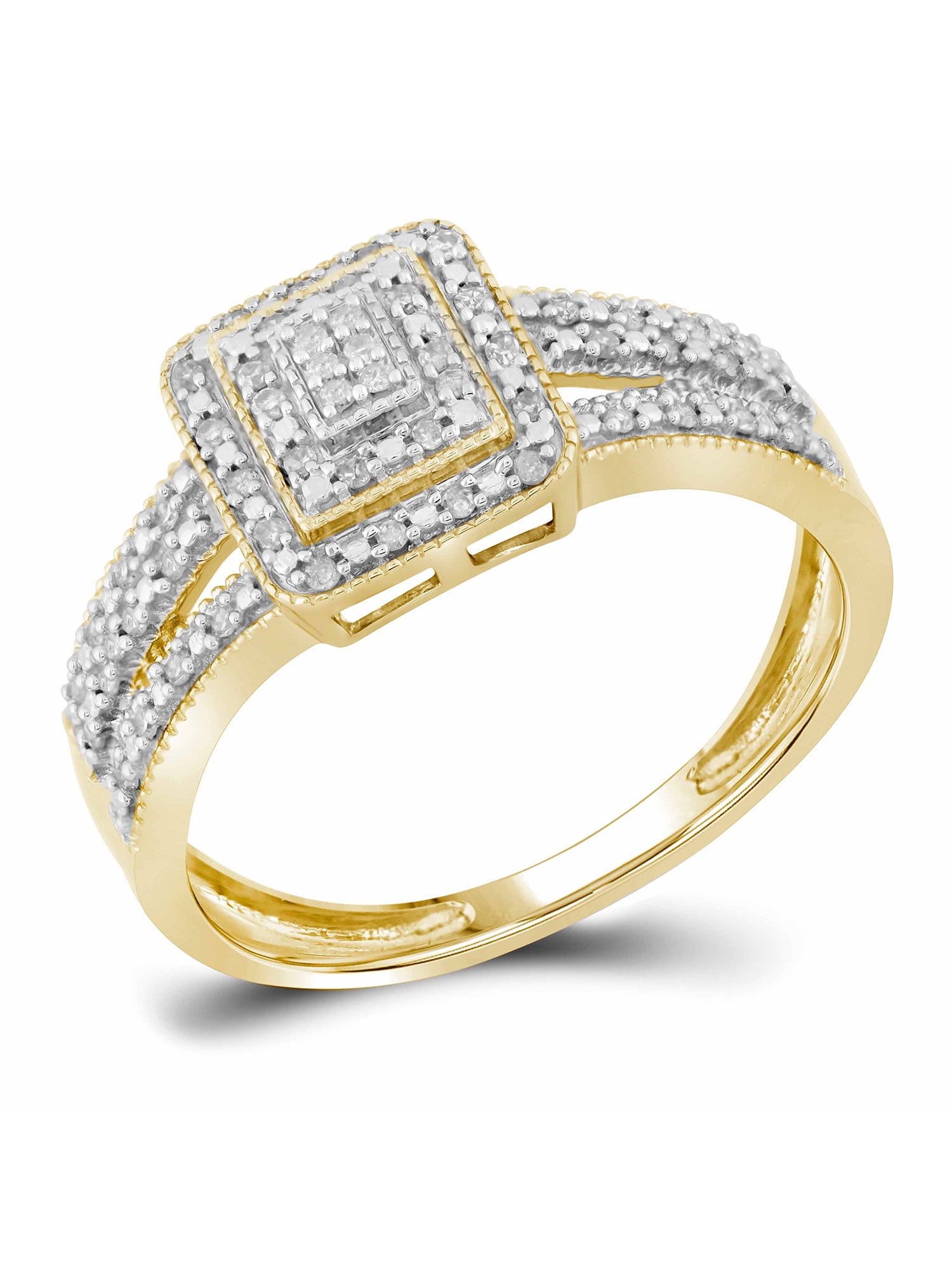10kt Yellow Gold Womens Round Diamond Square Cluster Bridal Wedding Engagement Ring 1/6 Cttw