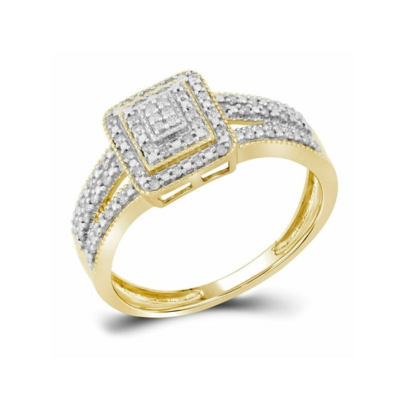 10kt Yellow Gold Womens Round Diamond Square Cluster Bridal Wedding Engagement Ring 1/6 Cttw