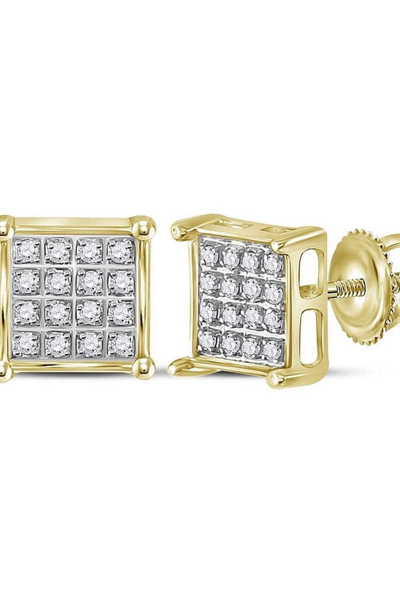 10kt Yellow Gold Womens Round Diamond Square Cluster Earrings 1/10 Cttw