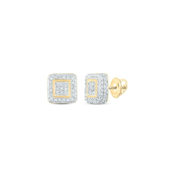 10kt Yellow Gold Womens Round Diamond Square Earrings 1/2 Cttw