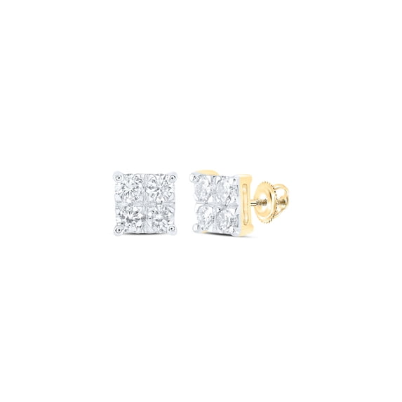 10kt Yellow Gold Womens Round Diamond Square Earrings 1/2 Cttw
