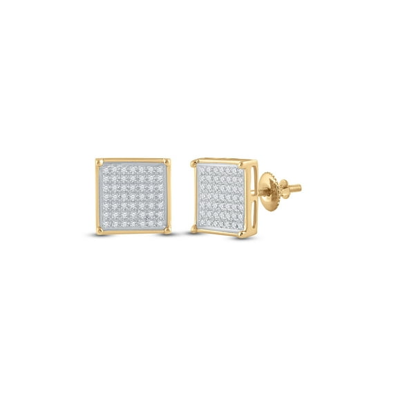 10kt Yellow Gold Womens Round Diamond Square Earrings 1/3 Cttw