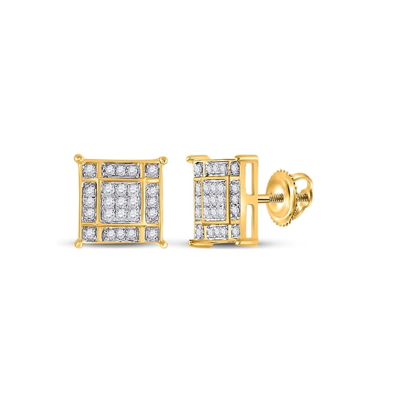 10kt Yellow Gold Womens Round Diamond Square Earrings 1/4 Cttw