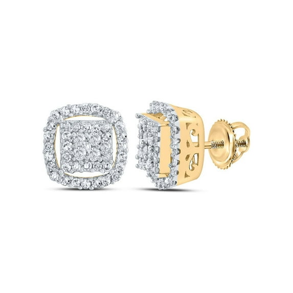 10kt Yellow Gold Womens Round Diamond Square Earrings 3/8 Cttw