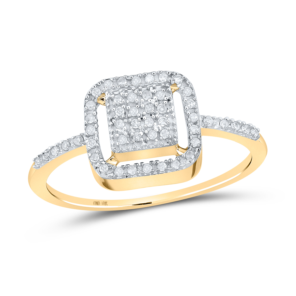 Square Cluster Frame 10kt Yellow Gold Womens Round Diamond Square Frame Cluster Slender Ring ...