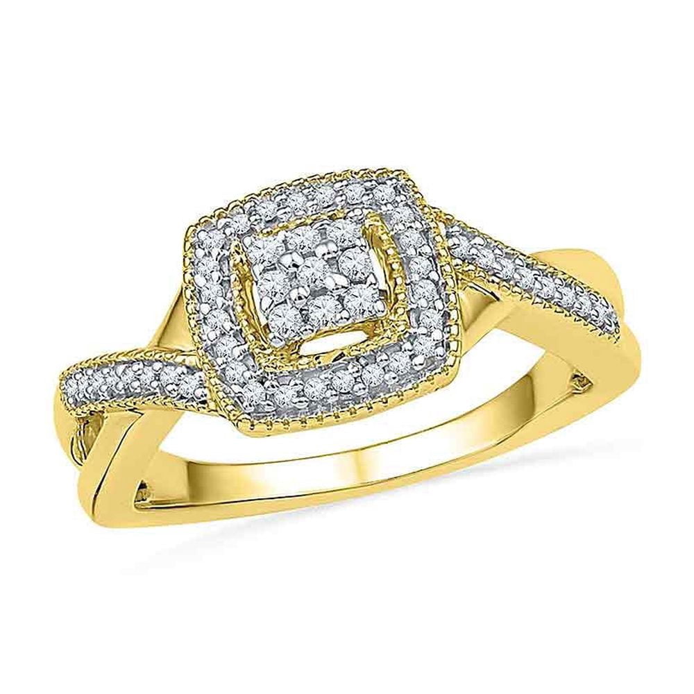 Square Cluster Frame 10kt Yellow Gold Womens Round Diamond Square Frame Cluster Twist Ring 1 ...