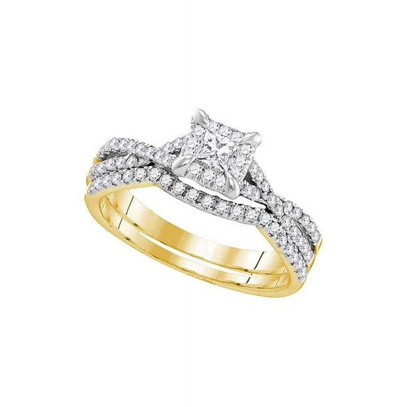 10kt Yellow Gold Womens Round Diamond Square Halo Bridal Wedding Engagement Ring Band Set 5/8 Cttw
