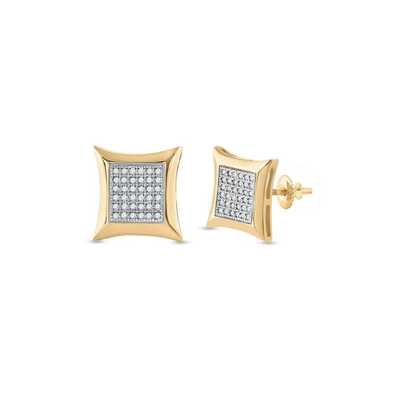 10kt Yellow Gold Womens Round Diamond Square Kite Cluster Earrings 1/5 Cttw