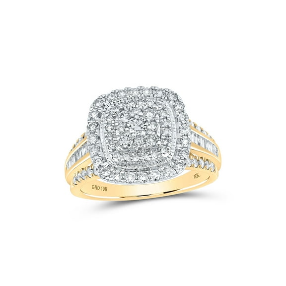 10kt Yellow Gold Womens Round Diamond Square Ring 1 Cttw