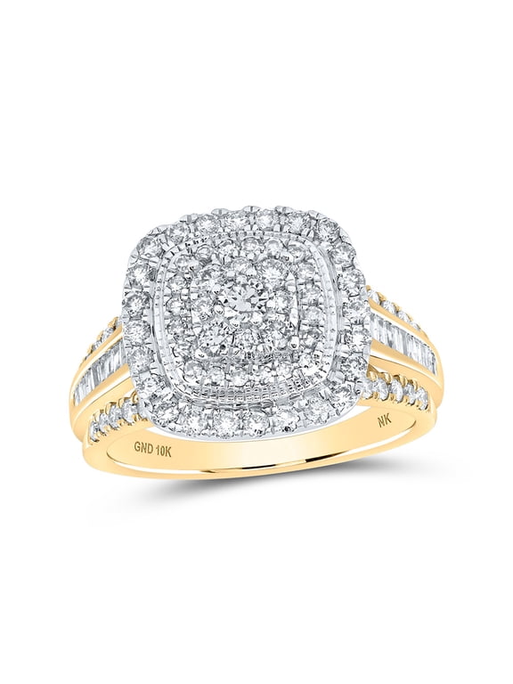 10kt Yellow Gold Womens Round Diamond Square Ring 1 Cttw