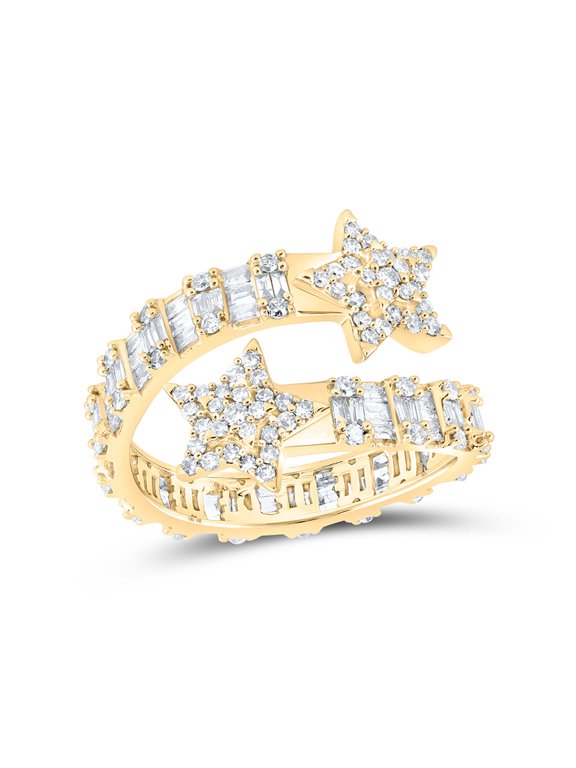 10kt Yellow Gold Womens Round Diamond Star Cuff Band Ring 1 Cttw