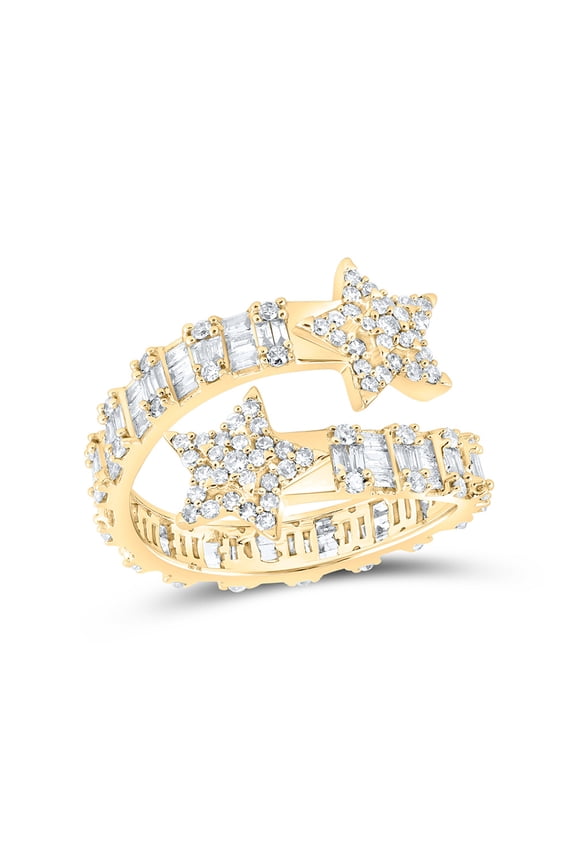 10kt Yellow Gold Womens Round Diamond Star Cuff Band Ring 1 Cttw