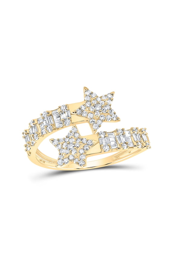 10kt Yellow Gold Womens Round Diamond Star Cuff Band Ring 5/8 Cttw