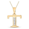 thumbnail image 1 of 10kt Yellow Gold Womens Round Diamond T Initial Letter Pendant 1/20 Cttw, 1 of 1