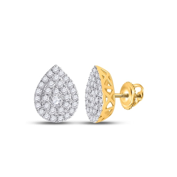 10kt Yellow Gold Womens Round Diamond Teardrop Cluster Earrings 1/2 Cttw
