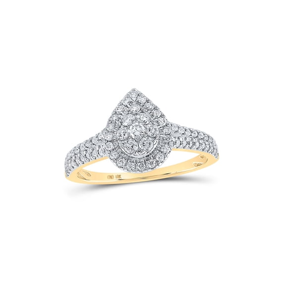 10kt Yellow Gold Womens Round Diamond Teardrop Cluster Ring 1/2 Cttw