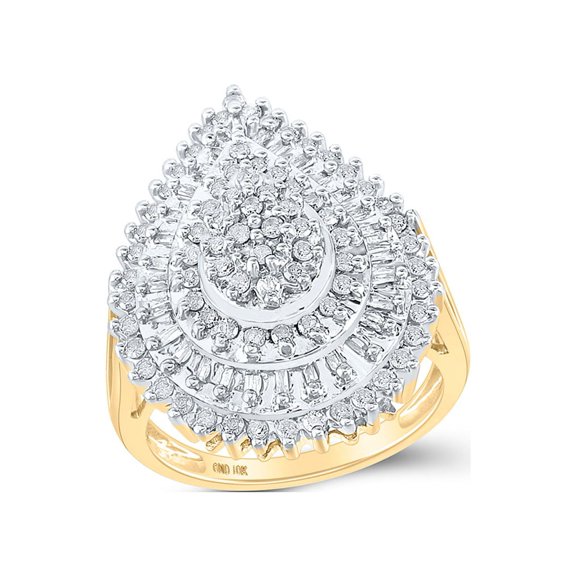 10kt Yellow Gold Womens Round Diamond Teardrop Cluster Ring 7/8 Cttw