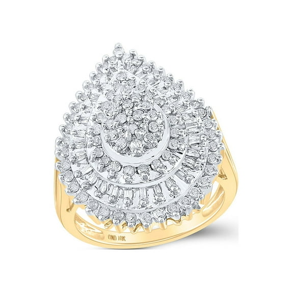 10kt Yellow Gold Womens Round Diamond Teardrop Cluster Ring 7/8 Cttw