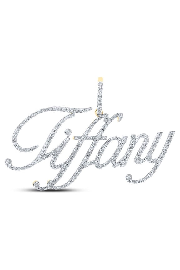 10kt Yellow Gold Womens Round Diamond Tiffany Name Pendant 1 Cttw