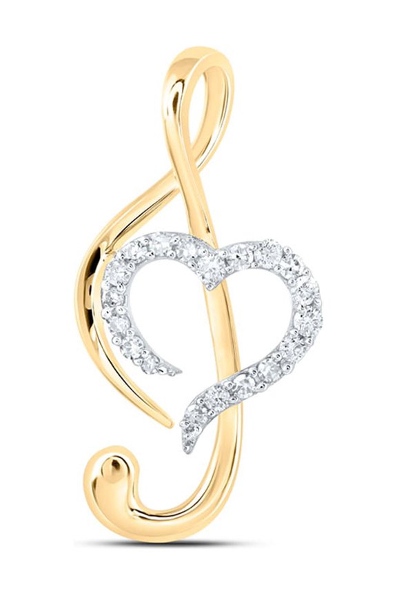 10kt Yellow Gold Womens Round Diamond Treble Heart Pendant 1/6 Cttw