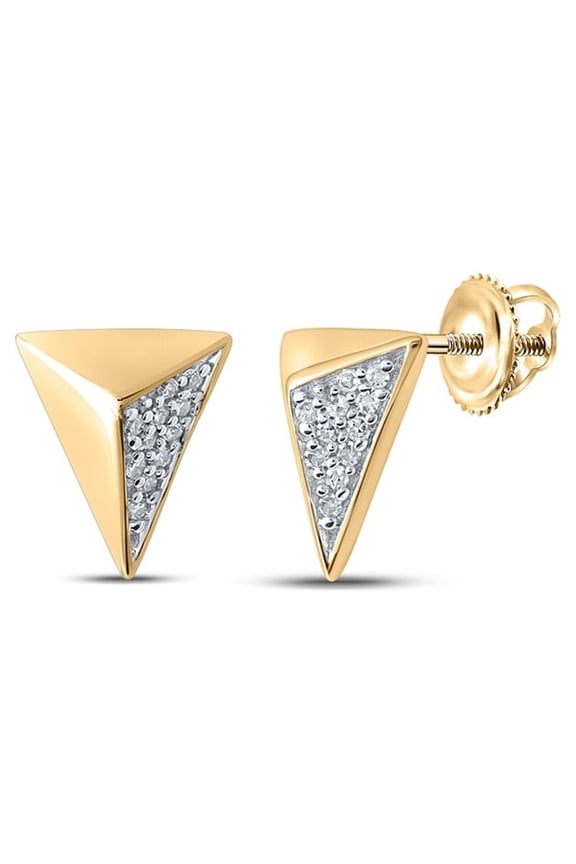10kt Yellow Gold Womens Round Diamond Triangle Earrings 1/20 Cttw
