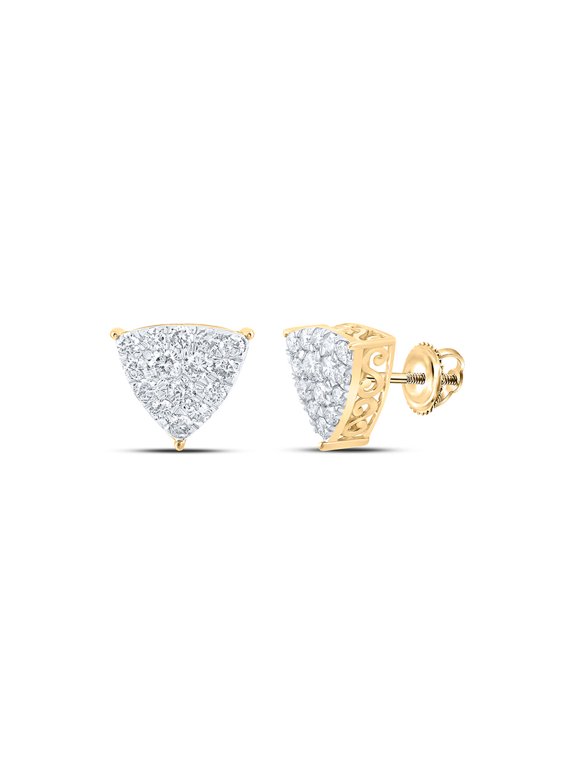 10kt Yellow Gold Womens Round Diamond Triangle Earrings 3/4 Cttw