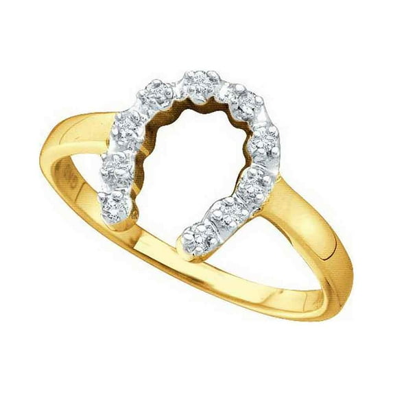 10kt Yellow Gold Womens Round Diamond Two-tone Simple Lucky Horseshoe Ring 1/20 Cttw