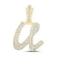 thumbnail image 1 of 10kt Yellow Gold Womens Round Diamond U Cursive Initial Letter Pendant 1/3 Cttw, 1 of 1
