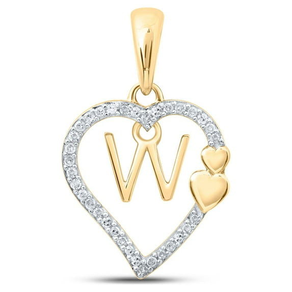 10kt Yellow Gold Womens Round Diamond W Heart Letter Pendant 1/10 Cttw