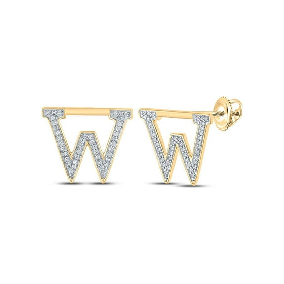 10kt Yellow Gold Womens Round Diamond W Initial Letter Earrings 1/6 Cttw