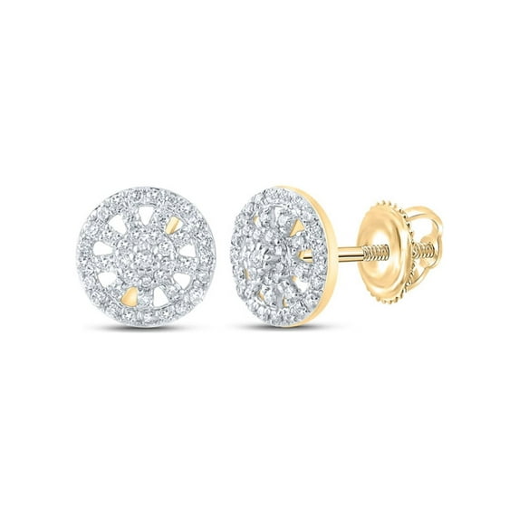 10kt Yellow Gold Womens Round Diamond Wagon Wheel Cluster Earrings 1/3 Cttw