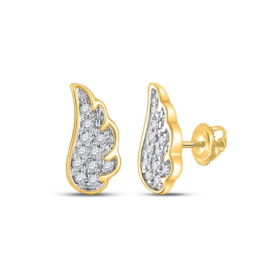 10kt Yellow Gold Womens Round Diamond Wing Angel Earrings 1/20 Cttw