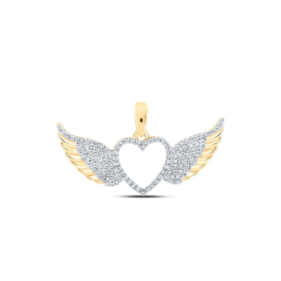 10kt Yellow Gold Womens Round Diamond Wing Heart Pendant 1/4 Cttw