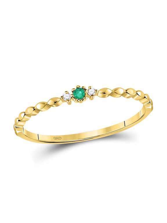 10kt Yellow Gold Womens Round Emerald Solitaire Diamond-accent Stackable Ring .03 Cttw