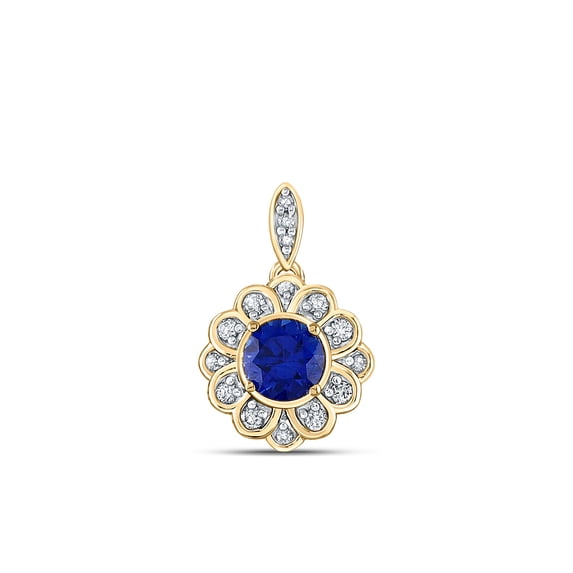 10kt Yellow Gold Womens Round Lab-Created Blue Sapphire Fashion Pendant 3/4 Cttw