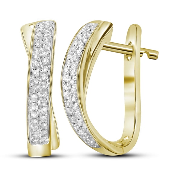 10kt Yellow Gold Womens Round Pave-set Diamond Hoop Earrings 1/6 Cttw = .17 Cttw (I3 Clarity, round cut)