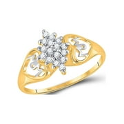 DIAMOND DEAL 10kt Yellow Gold Womens Round Prong-set Diamond Cluster Heart Mom Ring 1/6 Cttw