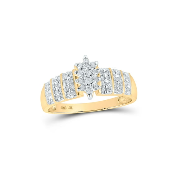 10kt Yellow Gold Womens Round Prong-set Diamond Oval Cluster Ring 1/4 Cttw