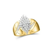 DIAMOND DEAL 10kt Yellow Gold Womens Round Prong-set Diamond Oval Cluster Ring 1/8 Cttw