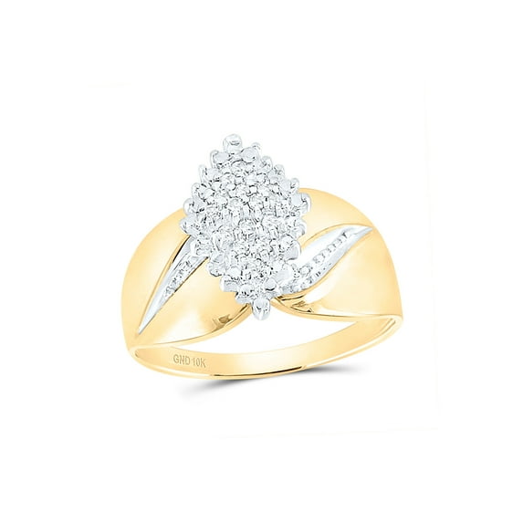 10kt Yellow Gold Womens Round Prong-set Diamond Oval Cluster Ring 1/8 Cttw