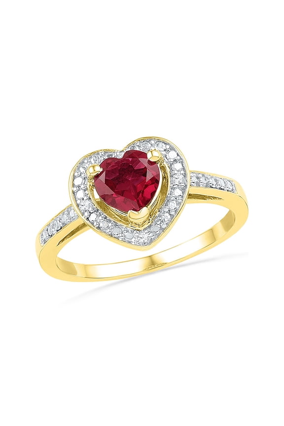10kt Yellow Gold Womens Round Synthetic Ruby Heart Ring 1 Cttw