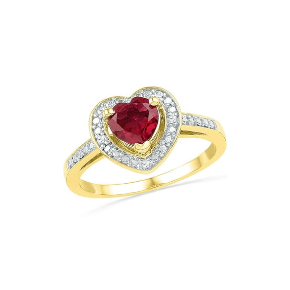 10kt Yellow Gold Womens Round Synthetic Ruby Heart Ring 1 Cttw