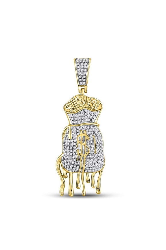 10kt Yellow Gold and Diamond Men's Dripping Money Bag Charm Pendant 1/2 Cttw