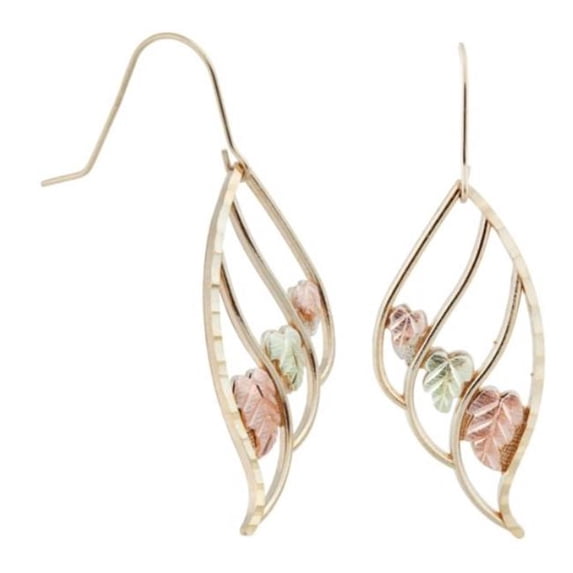 10kt Yellow with 12kt Gold Leaf Accents Wavy Earrings